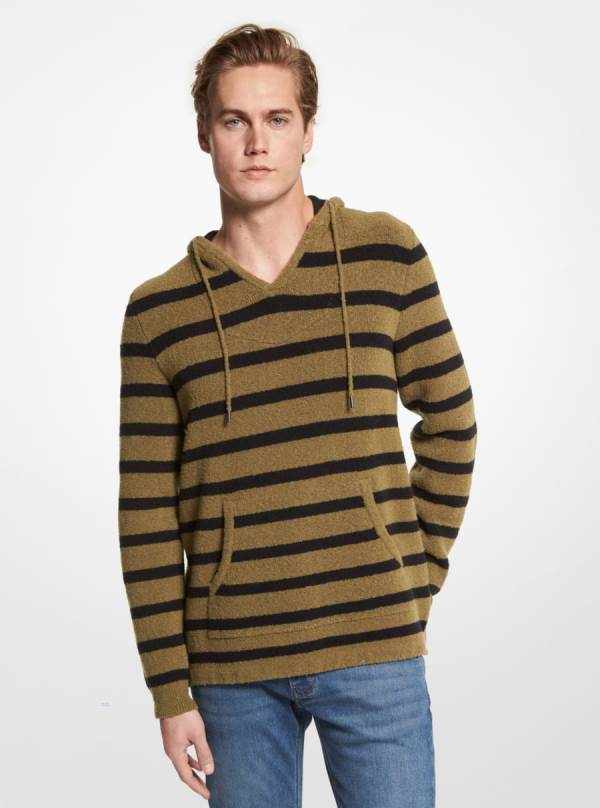 Panske Mikiny S Kapucňou Michael Kors Striped Textured Stretch Cotton Olivovo Zelená - Oblecenie Michael Kors Nejlevnejsi | APJKR-1968